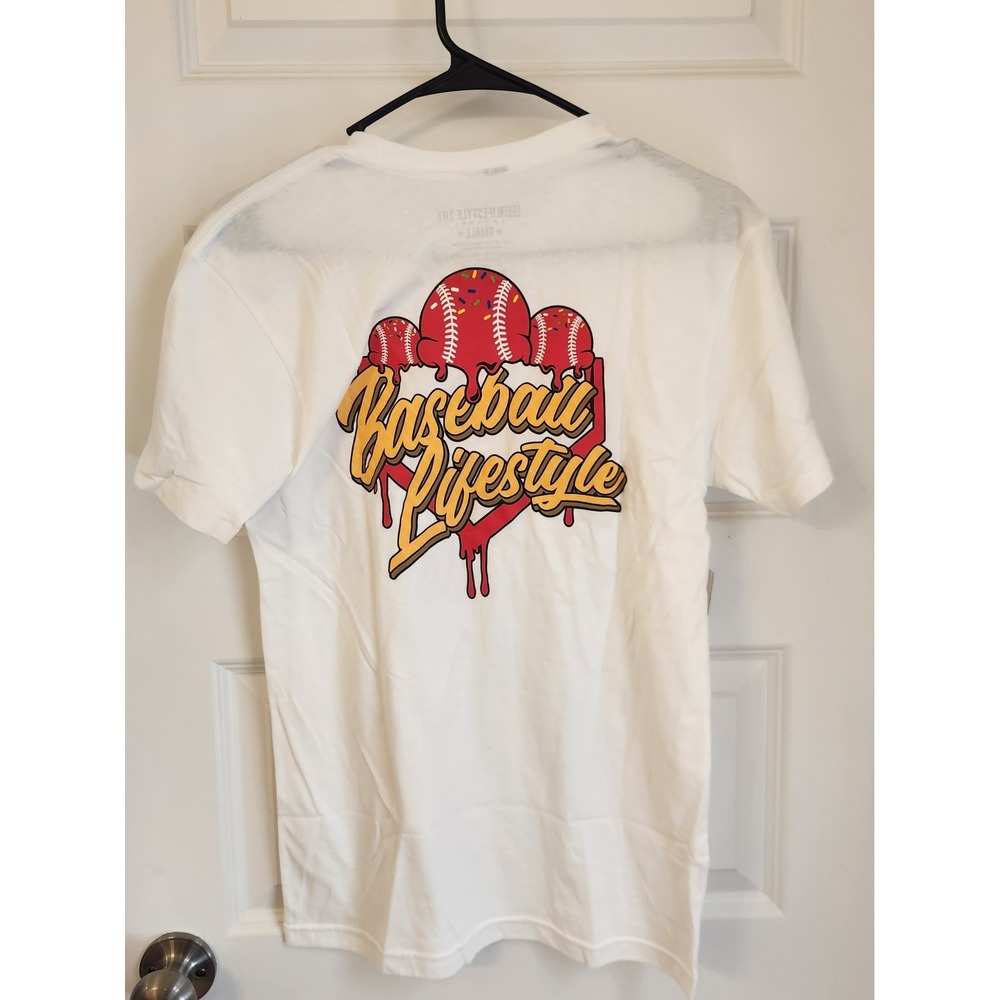 Baseball Lifestyle 101 White Graphic T-Shirt Small Ice Cream Baseball Logo NWT